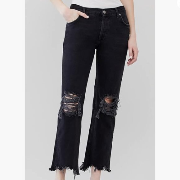 NWT FREE PEOPLE MAGGIE MID RISE STRAIGHT JEANS 0954 WASHED BLACK OB1463199 SZ 27 - Picture 3 of 11